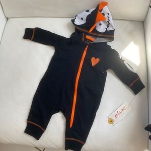 Halloween Dino Skeleton Long Sleeved Onesie with Hood 0-3m 3-6m 18m NWT